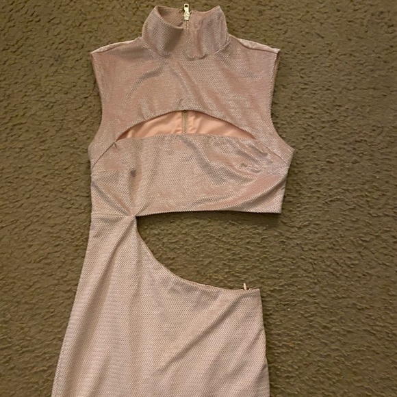 Michael Costello x REVOLVE Velvet Chevron Blush Pink CutOut Maxi Dress XXS - Picture 3 of 13